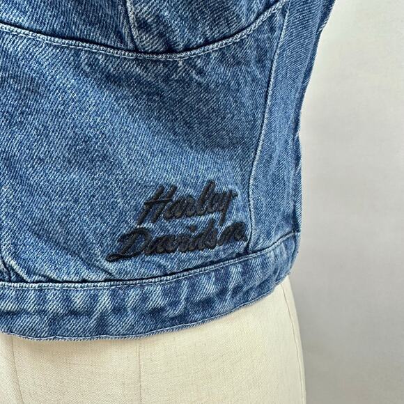 Vintage Y2K Harley Davidson Denim Bustier Crop Top Corset Style Tank Small - Picture 5 of 16